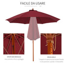 Ombrellone da Giardino Ø2,57 m Palo Ø38 mm in Legno e Poliestere Rosso