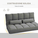 Divano Letto da Terra 130x73x60 cm con Schienale Reclinabile su 7 Livelli e Cuscini Grigio Carbone      