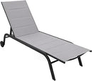 Lettino da Giardino Regolabile con 5 Inclinazioni Cleo in Acciaio e Textilene Imbottito Grigio  