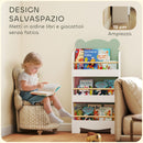 Libreria per Bambini 55x15x110 cm a Forma di Orsetto a 3 Ripiani con Barriere Frontali in MDF e Legno Verde  