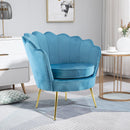 Poltrona Imbottita Schienale a Conchiglia in Velluto Piedi Oro Blu