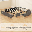 Struttura Letto Matrimoniale 165x193x30 cm a Doghe con 3 Cassetti in Legno Poliestere e Metallo Grigio      