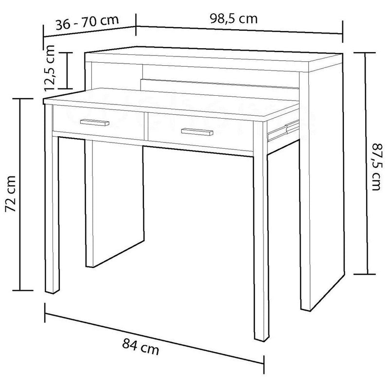 Scrivania Consolle Estensibile 99x36/70x88 cm 2 Cassetti Bianco e Rovere