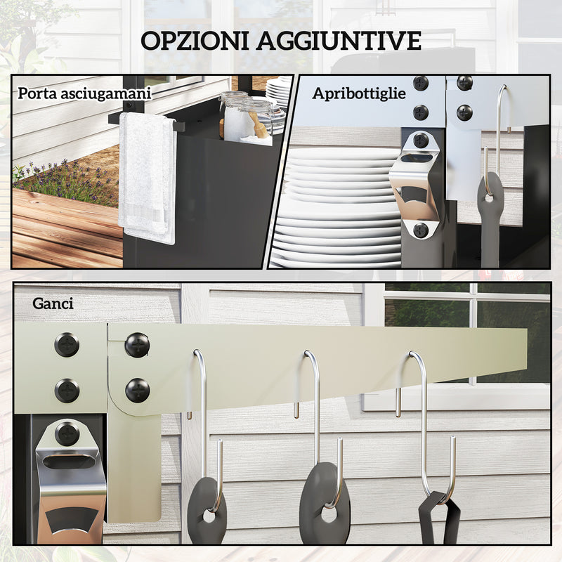 Carrello per Barbecue 116x50x93 cm con Armadietto Piano in Acciaio Inox Nero  