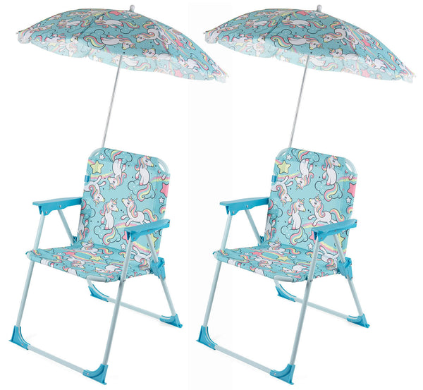 acquista Set 2 Sedie Mare Spiaggine Pieghevoli per Bambini con Ombrello Soriani Oxford Unicorno