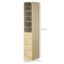 Mobile a Colonna per Bagno 30x45x173 cm 4 Cassetti 1 Anta in Vetro in Truciolato Legno Naturale
