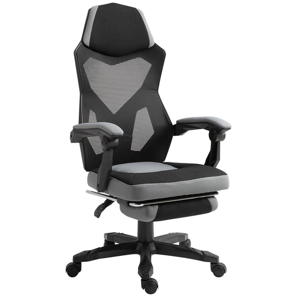 acquista Sedia da Gaming Ergonomica con Schienale Reclinabile e Poggiapiedi Retrattile in Tessuto Grigio