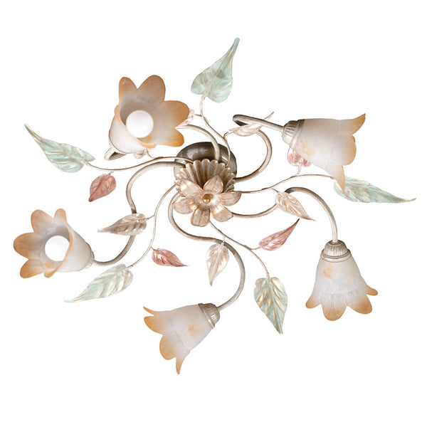 Plafoniera 5xE14 Montatura Anticata Vetro Bianco Sfumato Ambra E-Energy Giulia sconto