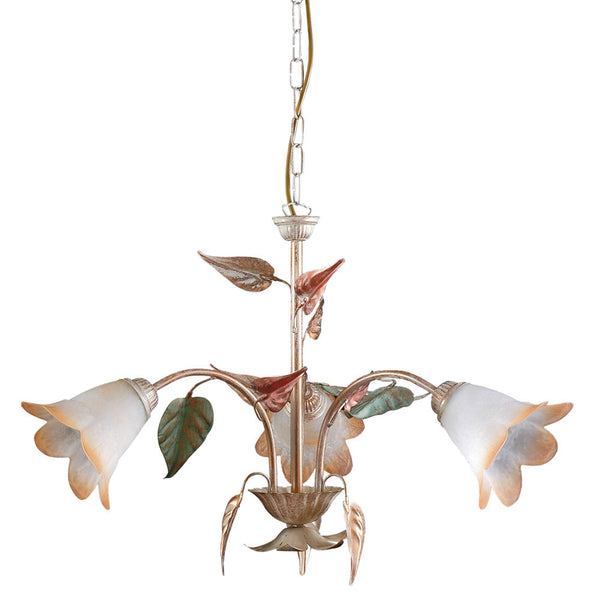 Lampadario 3xE14 Montatura Anticata Vetro Bianco Sfumato Ambra E-Energy Giulia sconto