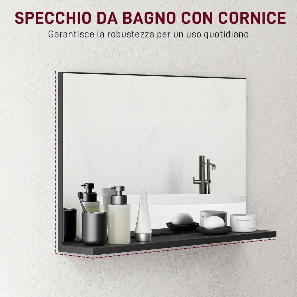 Specchio Da Parete Smerlato Nero 61x91 Cm Con Cornice In Alluminio - Per Bagno, Camera Da Letto, Ingresso