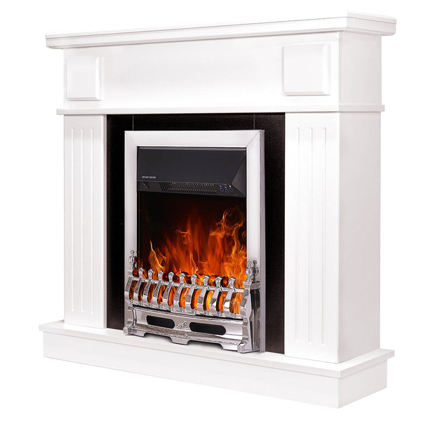online Camino Elettrico da Pavimento 99,7x103,4x27 cm Effetto Fiamma 2000W Oscar & Galileo silver Bianco/nero
