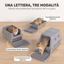 Lettiera Gatto Chiusa 3 in 1 Grande 49 L 58x37,5x39 cm con Coperchio Paletta Pedana e 2 Contenitori in Acciaio Inox Grigio      