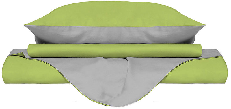 Copripiumino con Sacco e Federe Doubleface Verde Acido\/Grigio Chiaro Varie Misure