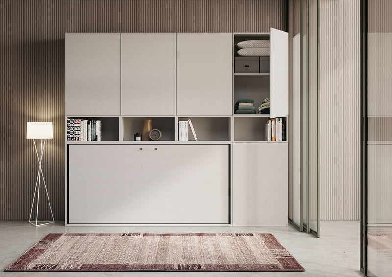 Letto Singolo a Scomparsa Composizione C Kando H226,7 Bianco Frassino con Materasso