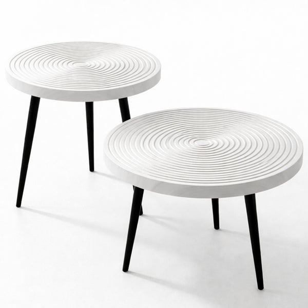Set 2 Tavolini da Caffè Rotondi Ø60 cm e Ø50 cm Design Industrial in MDF e Metallo Bianco acquista