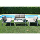 Set Salotto da Giardino Divano 2 Poltrone e Tavolino con Cuscini in Alluminio Tortora