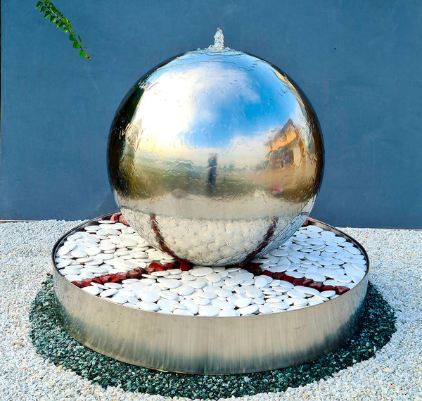 Sfera Cascata Artificiale da Giardino con LED Ø80 cm in Acciaio Inox con Pompa prezzo