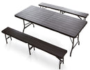 Set Birreria da Giardino Pieghevole in Ferro Tavolo 180x75 cm e 2 Panche Taddei Plastik Wood Marrone Scuro