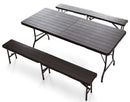 Set Birreria da Giardino Pieghevole in Ferro Tavolo 180x75 cm e 2 Panche Taddei Plastik Wood Marrone Scuro