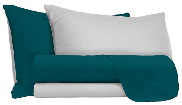 Set Lenzuola Sopra Sotto e Federe Doubleface Verde Petrolio\/Grigio Chiaro prezzo