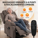 Poltrona Alzapersona Elettrica Reclinabile 90x94x104 cm con Massaggio e Riscaldamento in Tessuto Marrone Chiaro      