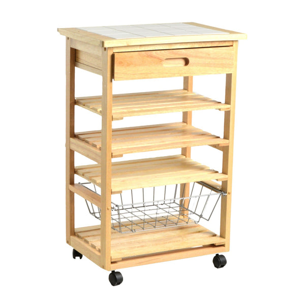 online Carrello da Cucina in Legno della Gomma 3 Piani Cestello e Cassetto 63,5x44H91cm Adami
