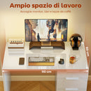 Scrivania Salvaspazio 110x61,5x75 cm con 4 Cassetti Rivestimento in Melamina Bianco Lucido      