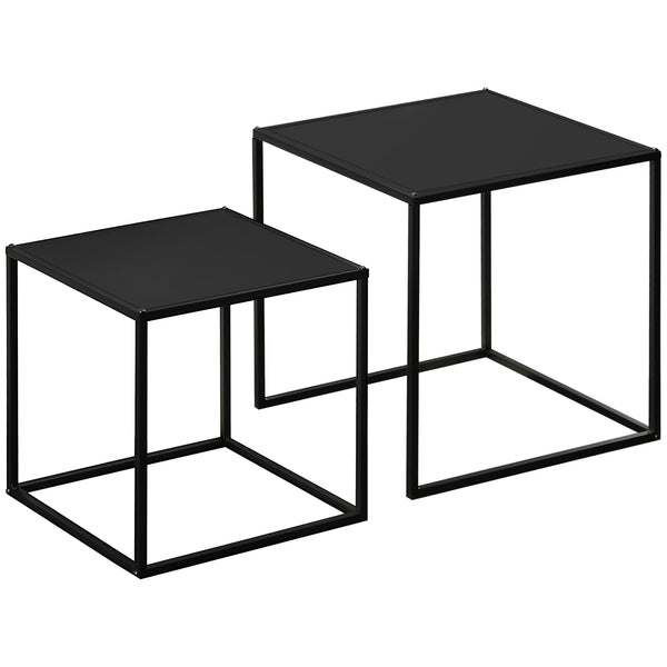 Set da 2 Tavolini da Caffè Impilabili Quadrati per Soggiorno in Acciaio Nero acquista