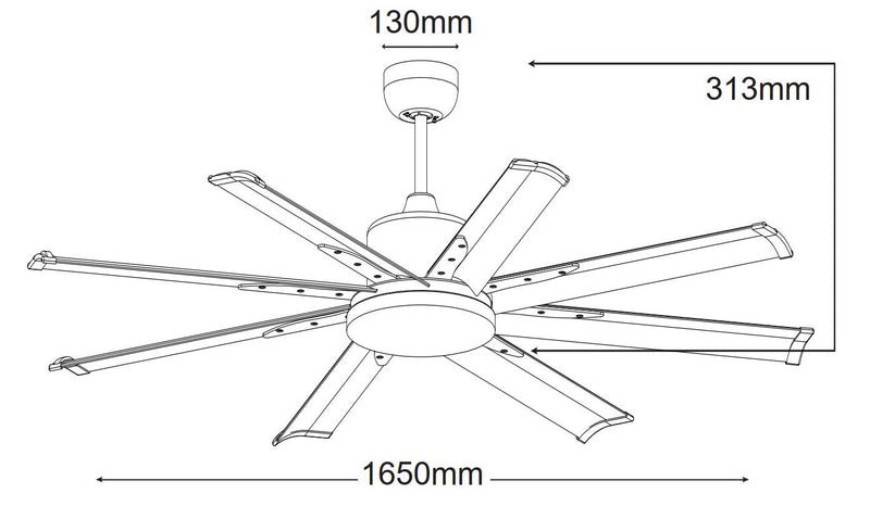 Ventilatore da Soffitto con 8 Pale in Alluminio Ø165 cm 5 Velocità Martec Albatross Bianco