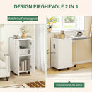 Mobile da Stiro Pieghevole 128x43x83 cm a Ruote con Mensola Regolabile e Chiusura Morbida in Legno e Tessuto Bianco      