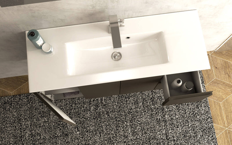 Mobile Bagno Sospeso 100 cm Lavabo e Specchio Tavassi Urano Grigio Talpa Opaco