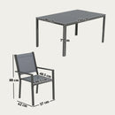 Set da Giardino con Tavolo Rettangolare e 6 Sedie Impilabili Traspiranti in Acciaio Grigio      