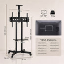 Supporto TV da Pavimento 32-75 Pollici 76x56x120-187,5 cm con Ruote a Freno e Altezza Regolabile in Metallo Nero      