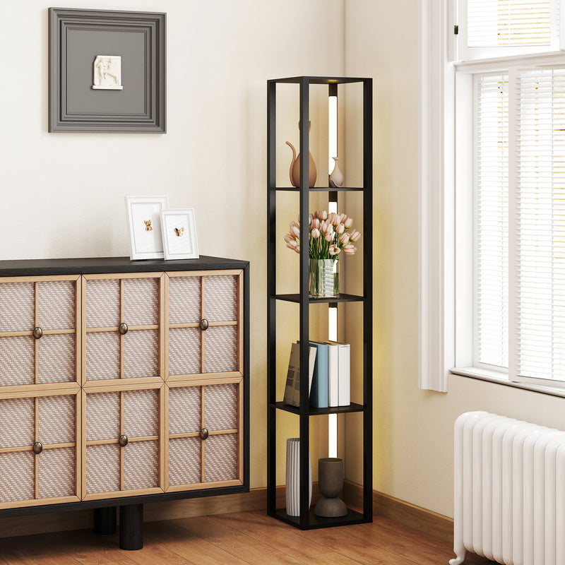 Lampada da Terra con 4 Ripiani 29x29x163 cm 3 Luminosità Regolabili e Interruttore a Pedale in MDF Nero   