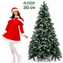 Albero di Natale Innevato Tirolese 210 cm Foltissimo con Pigne Bianco      