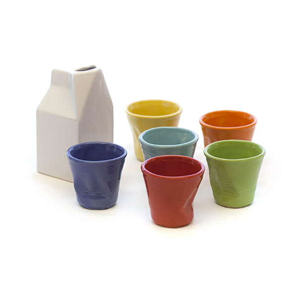 online Set 6 Tazzine da caffè Accartocciati Multicolor con Lattiera Bianca in Gres Kaleidos