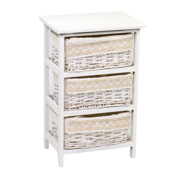 Cassettiera in Legno e Vimini 3 Cassetti 38x28H60,5cm Orietta Bianca sconto