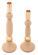 Porta Candele Strek Rosa Set 2 Pz Ø9,5x30 cm - Ø9,5x25 cm in Ferro Rosa e Oro      