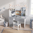 Set Scrivania 90x39x95 cm e Sedia per Bambini con Portapenne Supporto Regolabile per Tablet Armadietti e Bacheca in MDF Grigio      