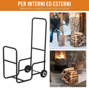 Portalegna per Camino 56x40x90,5 cm con Ruote in Acciaio  Nero