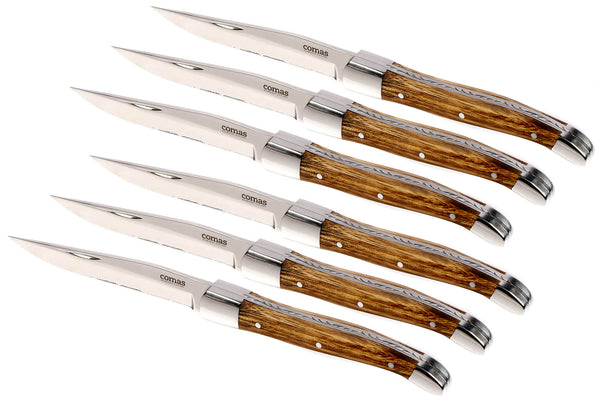 Set 6 Coltelli da Bistecca Lama Seghettata Manico in Legno Steak Alps sconto