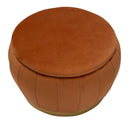 Puff Contenitore Paris Ø72x43 cm in Legno Spugna e Poliestere Arancione e Oro