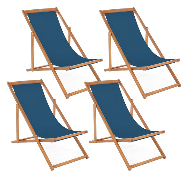 acquista Set 4 Sedie Sdraio Reclinabile Pieghevole 60x106x88h cm in Legno Relax Noemi Blu