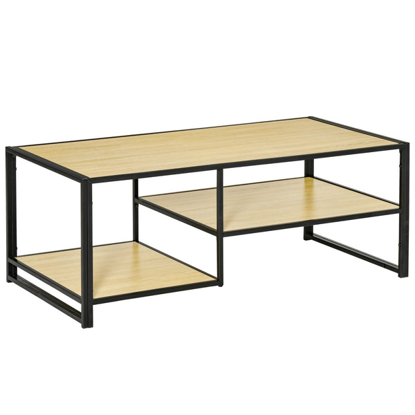 prezzo Tavolino da Caffè 3 Ripiani 120x60x46 cm in Acciaio e MDF Quercia