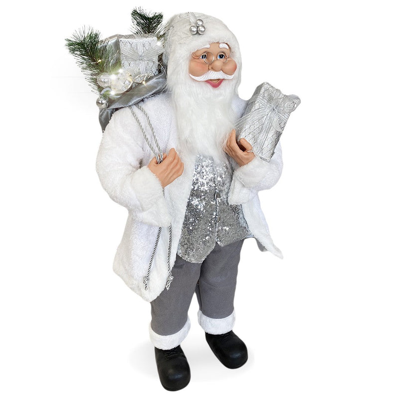 Pupazzo Babbo Natale H110 cm con Luci e Suoni Bianco e Argento