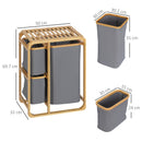 Cesto Portabiancheria 3 Scomparti Estraibili 50x32x69,7 cm in Tessuto e Bambù