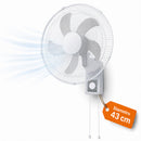 Ventilatore da Muro Ø43 cm 65W Raffrescatore Silenzioso 3 Velocità a Parete Bianco      
