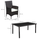 Set Tavolo e 4 Sedie da Giardino  Piano in Vetro in Rattan Marrone