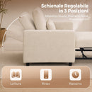 Poltrona Letto 3 in 1 78x94,5x83 cm con Schienale Regolabile in Tessuto Effetto Lino Bianco Crema      