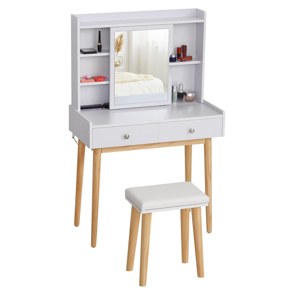 Consolle Trucco 80x40x127 cm con Specchio e Sgabello Bianca sconto